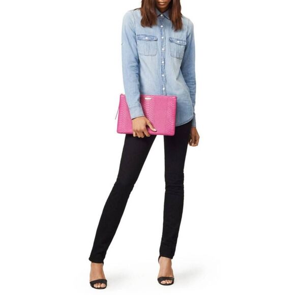 Gigi New York Uber Python Clutch Women's Pink Embossed Leather Tassel Purse - Picture 2 of 8